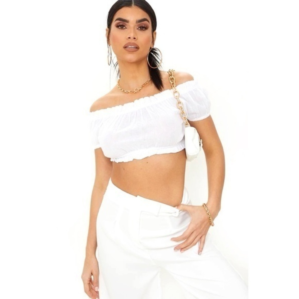 2/$25 PrettyLittleThing White Short Sleeve Crop Top